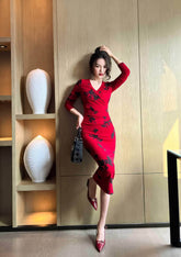 Ruched Floral Print Bodycon Dress